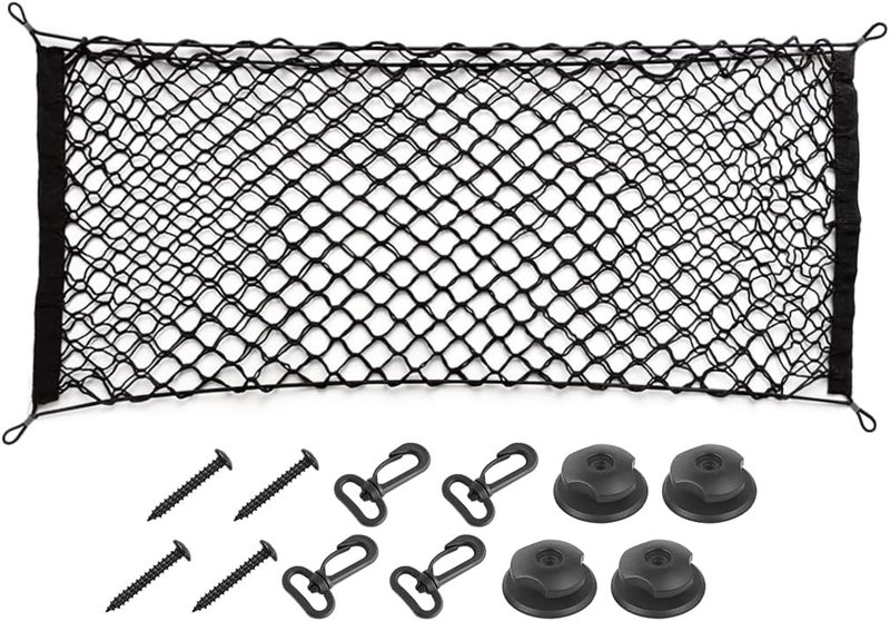 Hanemia Car Rear Cargo Net, Adjustable Elastic Storage Organizer Net, Trunk Cargo Storage Net, Universal Fit for Car, Vehicle, SUV (43.3"x 15.8") - Image 1